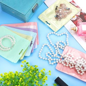 Sacs d'emballage en plastique refermables avec fermeture éclair, couleur macaron, film nacré, trou de suspension Euro, pour cadeaux et bijoux (vente en gros) - Product Image 2