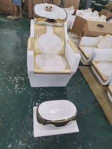 Sillón de peluquería contemporáneo con lavabo de cerámica y tapicería de cuero PU para mobiliario de salón - Product Image 5