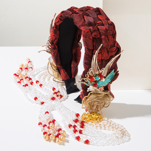 Nouveau serre-tête vintage de style national chinois, tressé à la main, avec accessoires en métal, diamant et phénix, de style industriel lourd - Product Image 4