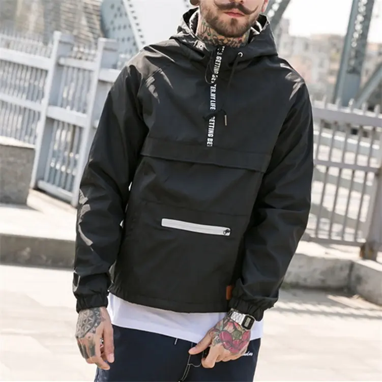 Wholesale Custom Windbreaker Hip Hop Streetwear Men 100% Polyester Jackets Casual Fit Outdoor Anorak Jacket Man