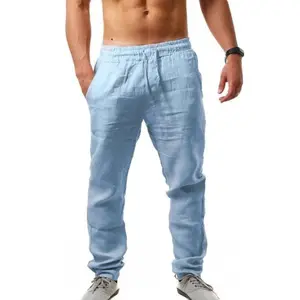 New Men's Cotton Linen Pants Male Summer Breathable Solid Color Linen Trousers Fitness Streetwear