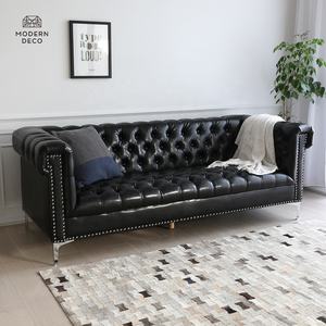 التخصيص رمادي الأخضر البحرية الأزرق الأسود تان البني النسيج المخملية تشيسترفيلد غرفة المعيشة جودة عالية فو أريكة جلدية - Product Image 5