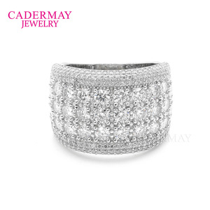 Moissanite Ring S925 Silver Plated White Gold Pave Setting Geometric Shape Unisex Party Jewelry - Product Image 5