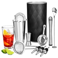 Ensemble de shaker à cocktails Boston de luxe en acier inoxydable personnalisé de 11 pièces, avec broyeur à glace, pinces, cuillère à mélanger, capacité de 450 ml, barman moderne