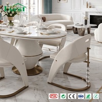 Ensemble de table à manger ovale contemporaine haut de gamme en marbre avec base en cristal, chaises de restaurant, mobilier complet pour toute la maison