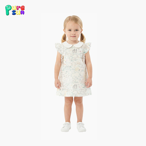 Puresun Hoge Kwaliteit Casual Print Flutter Mouw Strik Katoenen Meisjes Zomerjurk ODM Custom Knielange - Product Image 2