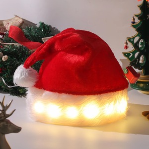DAMAI Red Plush <b>Santa</b> <b>Hat</b> Light Up Christmas <b>Hat</b> For <b>Kids</b> Adults Party Supplies - Product Image 1