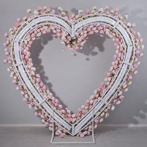 Décor de toile de fond pour demande en mariage, chemin de table floral rose en fausse soie, arche artificielle en forme de cœur rose pour mariage - Product Image 3