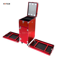 Trousse de Maquillage et Manucure Professionnelle Pliable à Roulettes avec Double Plateau pour Techniciens de Salon et Artistes
