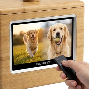 Urne funéraire numérique en bambou pour animaux de compagnie avec écran HD intégré et diaporama vidéo, boîte de crémation pour grands chiens - Product Image 5