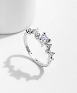 S925 <b>Silver</b> <b>Emerald</b> Cut Diamond <b>Ring</b> Prong Setting Women's Classic Engagement Band Geometric Style - Product Image 6