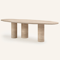 Table à manger en marbre Dream Home, plateau irrégulier à bords ondulés, pieds à triple cylindre, ton chaud, pierre naturelle, mobilier de salle à manger