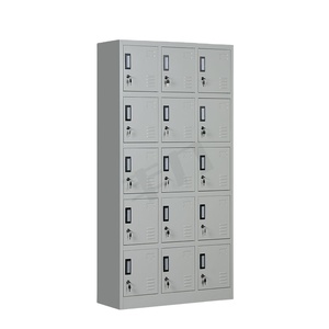 Casier à chaussures moderne en métal et acier à 15 cubes avec porte ouverte Petits classeurs 3x5 pour l'école et la salle de sport Pliable et réglable - Product Image 1
