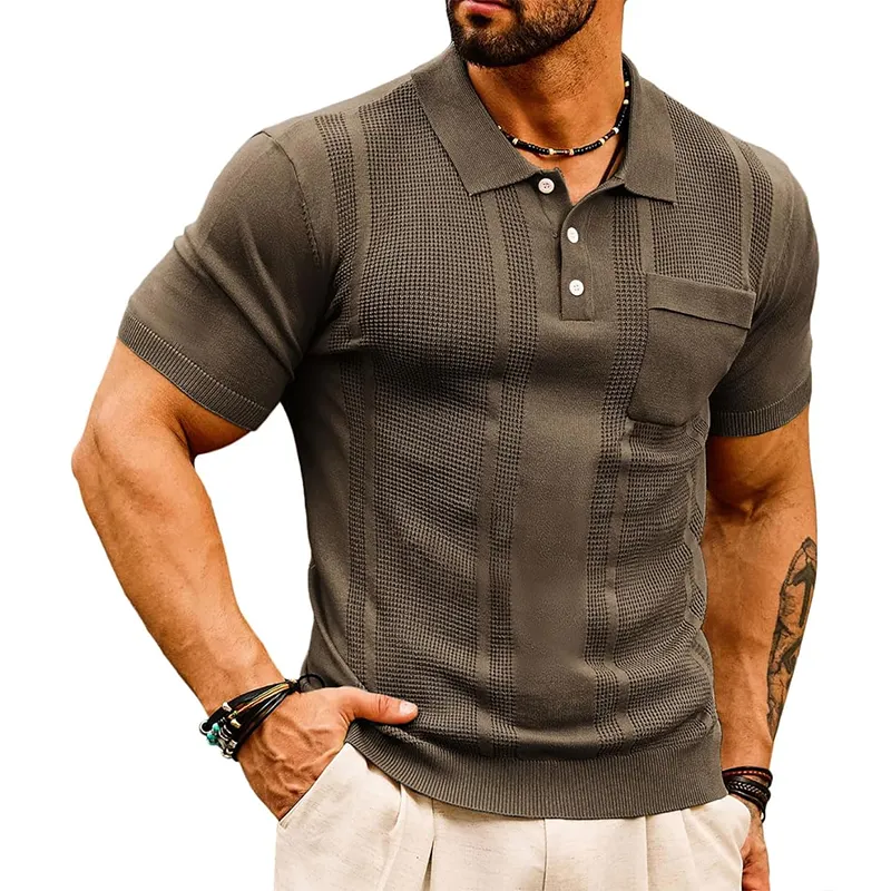 Designer Kwaliteit Heren Gebreide Poloshirt Met Korte Mouwen Gebreide Textuur Shirt Heren Gebreide Golf T-Shirts Voor Man Business Sport