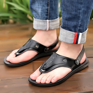 Sandales à sangle en T pour hommes, chaussures de plage antidérapantes en cuir souple, design décontracté à clipser sur les orteils, pour jeunes de 18 à 40 ans - Product Image 2