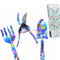 Ensemble de 3 outils de jardinage en métal et acier avec impression florale et boîte-cadeau Kit d'outils à main pour jardinière de jardin