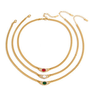 J & D Vintage sonbahar kış 18K PVD altın kaplama su geçirmez takı paslanmaz çelik beyaz açacağı yeşil kırmızı kolye - Product Image 3