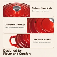 Ensemble de 5 ustensiles de cuisine en fonte émaillée rouge antiadhésifs : cocotte, faitout, poêle, poêle à frire, marmite professionnelle pour cuisinière à induction