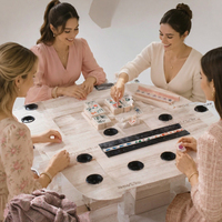 Tuiles de Mahjong Américaines Roses 160 Pièces, Ensemble de Mahjong en Acrylique Gravé Rouge Vert, Jeu de Divertissement Portable de Luxe à 4 Couches
