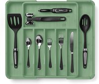 Organisateur d'argenterie en bambou vert pour tiroir Organisateur d'ustensiles de cuisine extensible pour tiroirs de cuisine