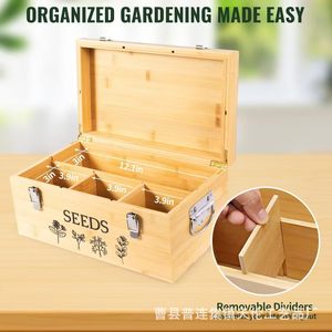 Boîte de rangement compartimentée en bois massif pour semences, boîte de rangement en bois pour semences de légumes, rangement simple à couvercle rabattable - Product Image 3