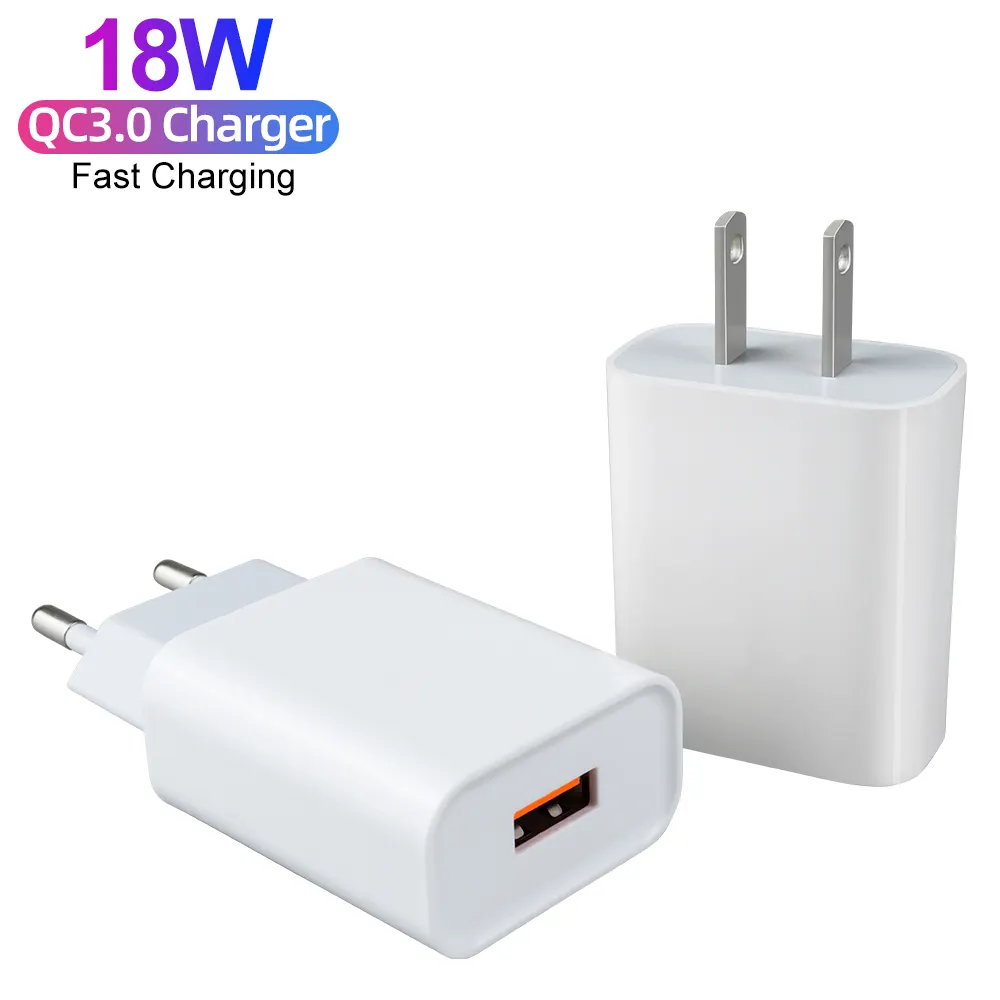 Hot Sell US EU Plug Fast USB C Wall Charger 18W QC 3.0 Adapter Charger Fast Charging Mobile Phone For Apple Xiaomi Samsung