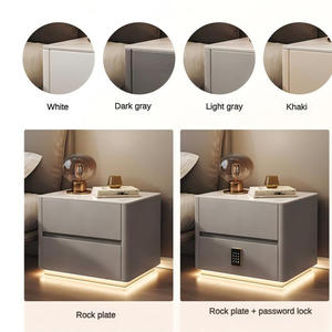 طاولة سرير ذكية حديثة فاخرة بإضاءة LED مع أدراج وشحن لاسلكي، طقم من قطعتين باللون الأسود للمنزل - Product Image 5