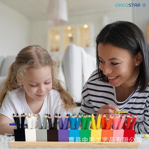 Wooden <b>Pen</b> Holder Multi Color Square Desk Storage <b>Box</b> For Pencils And Markers - Product Image 3