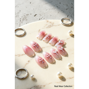 Puntas de Uñas Realistas, Set de 24 Piezas, Uñas Artificiales con Diseño Cruzado en Degradado Rosa para Uso Diario - Product Image 1