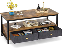Mobilier moderne de salon Tables centrales industrielles simples Table basse carrée en bois avec deux tiroirs de rangement