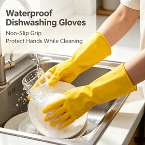Yellow Rubber Household <b>Gloves</b> Textured Cleaning <b>Gloves</b> <b>Long</b> Cuff Household Utility <b>Gloves</b> for Home Kitchen - Product Image 4