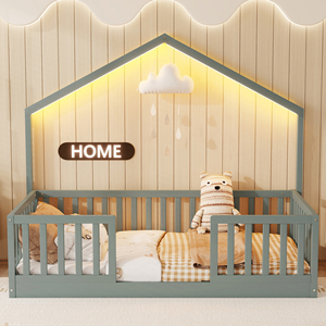 <span class=keywords><strong>Letto</strong></span> a castello grigio con sponde alte, in legno, stile <span class=keywords><strong>Montessori</strong></span>, con luce integrata, per bambini e bambine - Product Image 4