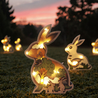 Lampe de table en bois sculptée en forme de lapin 3D avec lumières LED, figurines de lapin mignonnes, lampe de Pâques en bois, ornements de bureau en bois, animal en bois