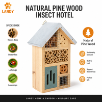 Maison à insectes en bois de pin pour l'extérieur avec toit en métal galvanisé, hôtel à abeilles décoratif pour le jardin, habitat pour la faune sauvage, sanctuaire