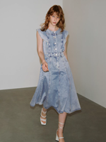 Robe en jean élégante pour femme, sans manches, sexy, coupe trapèze, longueur midi, 100 % coton, séchage rapide, à volants, style vintage Y2K, coupe classique