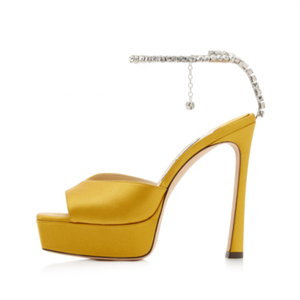 Sandales à plateforme pour femmes avec chaîne de cheville ornée de diamants, bout carré ouvert, talons hauts, en soie lisse, couleurs personnalisées, escarpins d'été - Product Image 1