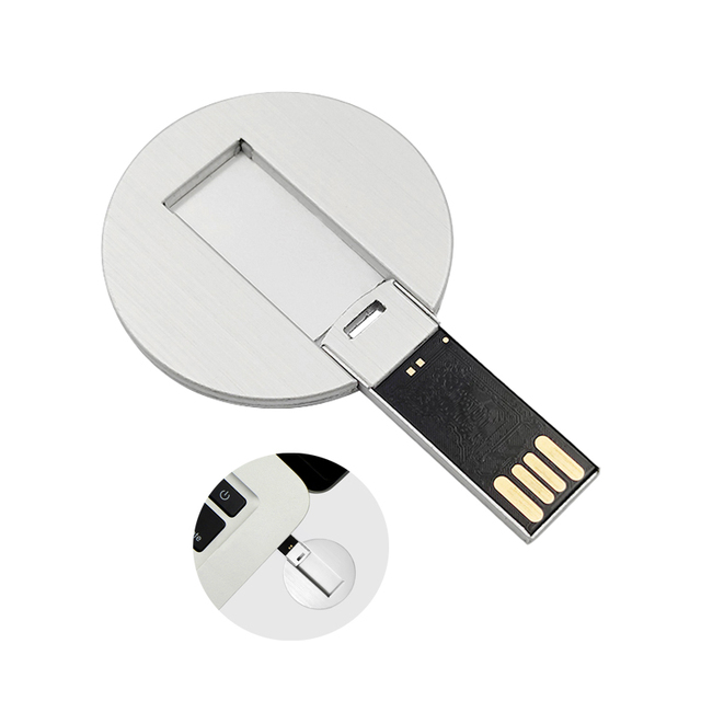 Round Metal Card Custom Logo USB Flash Drive 2.0 Thumb Drive 8GB 16GB 32GB 3.0 128GB Zip Drive 64GB Pen Drive Promotional Gift