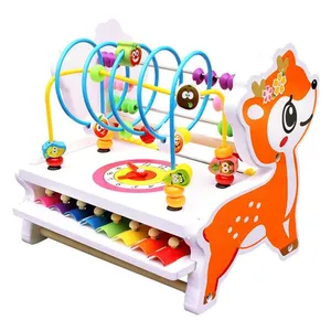 Wholesale baby toy wood toy Novelty kids educational handmade wooden mini wire round beads toy with Abacus and Piano