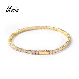 UWIN Hip Hop 3mm 4mm bracciale a catena <span class=keywords><strong>da</strong></span> Tennis CZ catena a <span class=keywords><strong>mano</strong></span> con fibbia a molla gioielli in Zirconia - Product Image 1