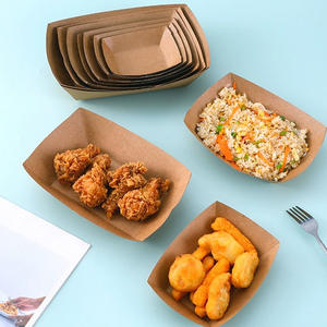 Boîte à collation frite en papier kraft épaissi en forme de bateau jetable personnalisé, plateau de côtelettes de <span class=keywords><strong>poulet</strong></span> frites avec impression de logo - Product Image 2