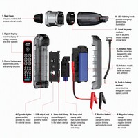 Compresseur d'air portable avec démarreur de batterie, ventilateur sans balais sans fil, affichage numérique, outil d'urgence