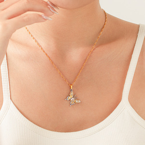 Anti Tarnish Stainless Steel Colorful Zircon Butterfly Pendant <b>Necklace</b> <b>Delicate</b> Women Party Gift Jewelry - Product Image 3
