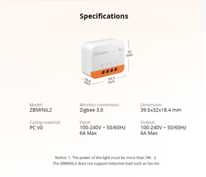 Sonoff Zbmini L2 ZigBee Thông Minh Chuyển Đổi <span class=keywords><strong>Mini</strong></span> L2 ZigBee Zbminil2 Không Có Dây Trung Tính Hai-Cách Điều Khiển Cần 1-Gang Alexa Google Nhà - Product Image 5