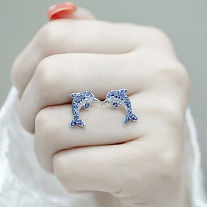 Blue Dolphin Stud Earrings for Women Minimalist Sweet Ocean Style Daily Gift Accessories - Product Image 2