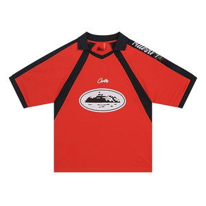 Camiseta de Manga Corta para Hombre, Estilo Americano Retro, Deportiva, Casual, con Bloques de Color, Transpirable, Tejida, Cuello en V, Talla Grande, Hecha a Medida - Product Image 5