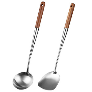 Espátula para wok de acero inoxidable 304 con mango de palisandro, juego de utensilios de cocina, cuchara para freír y kit de espátulas. - Product Image 5