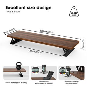 Computer Riser Stand Wooden <b>Desktop</b> Monitor Base Bracket For Office Workstation Brown Single Layer <b>Shelf</b> - Product Image 5