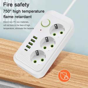 USBタイプC PD急速充電ネットワークフィルターアダプターEUプラグACコンセントマルチタップソケット延長コード10A定格電源ストリップ - Product Image 2