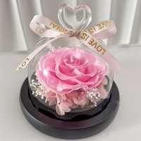 Rose éternelle artisanale de haute qualité, préservée sous cloche en verre en forme de cœur avec LED, livrée dans un coffret cadeau pour la Fête des Pères et Noël