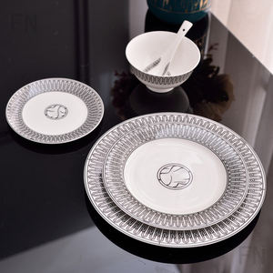 จานอาหารค่ำชุดภาชนะรับประทานอาหาร Heco ชุดรับประทานอาหารมินิมอลลิสต์ขายดีที่สุดเครื่องเคลือบดินเผานอร์ดิกลายทางจีนสีดำเข้ม - Product Image 6